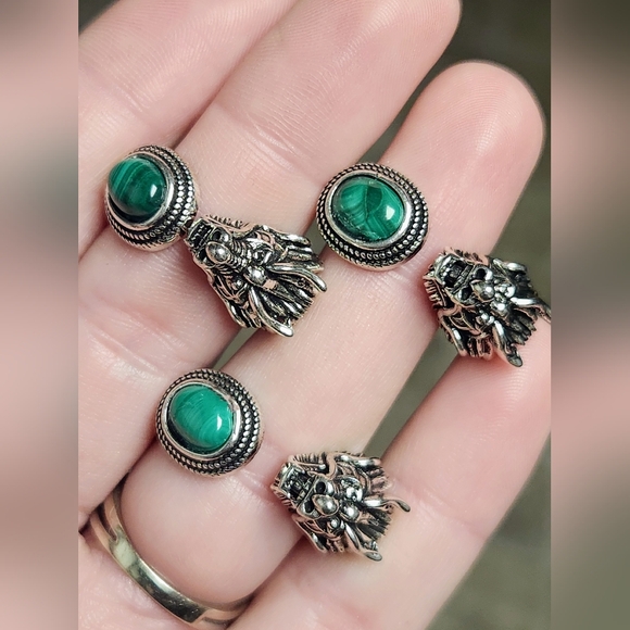 Hand Crafted Other - Malachite Dragon Ring. Adjustable Mens Crystal Jewlery.